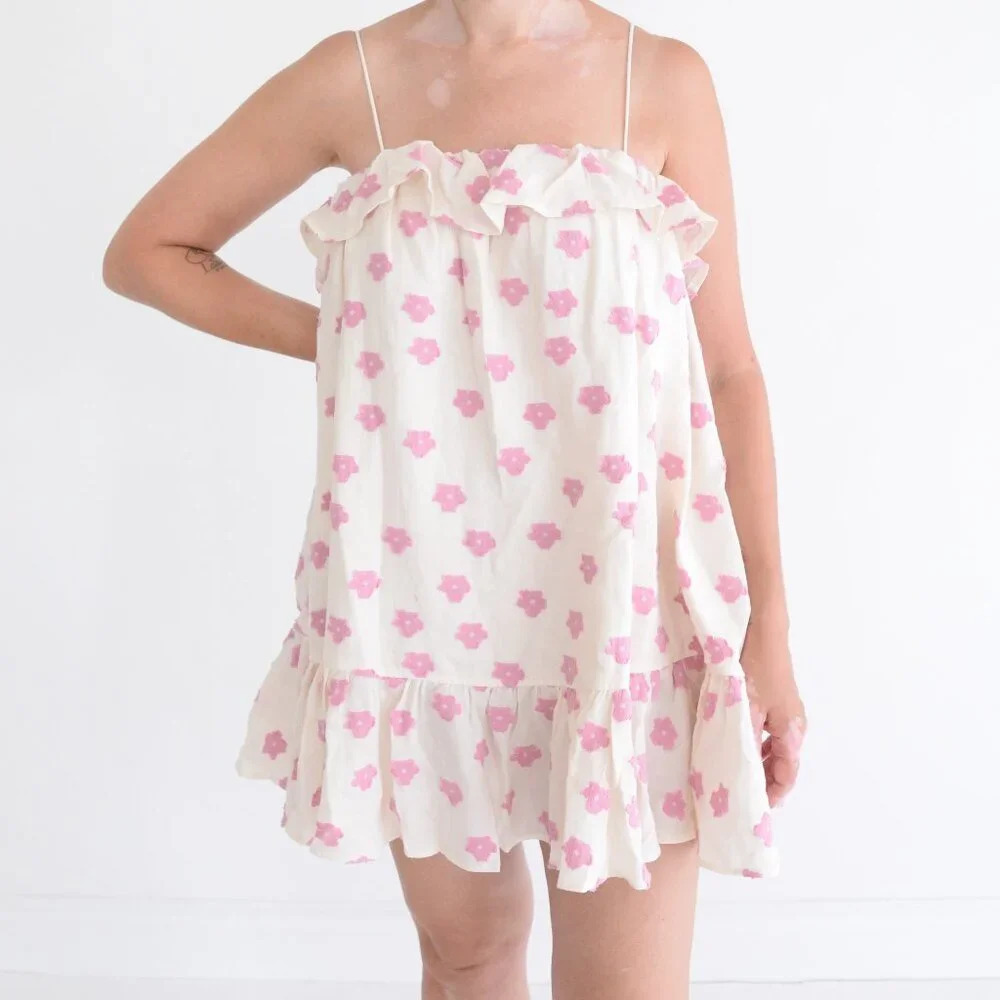 For Love & Lemons Olea Mini White w Pink Floral Mini Dress M NWT